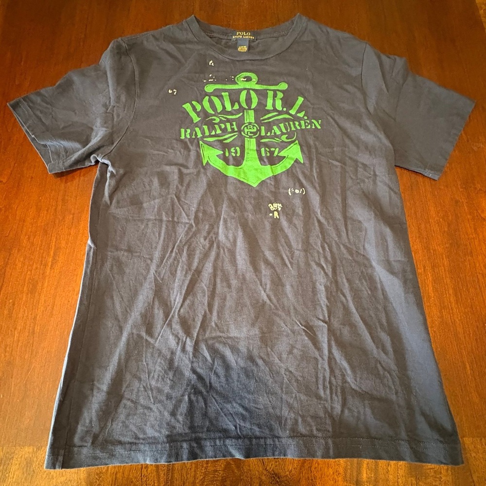 Polo Ralph Lauren Anchor Graphic Tee Navy Green Logo Nautical Preppy Shirt